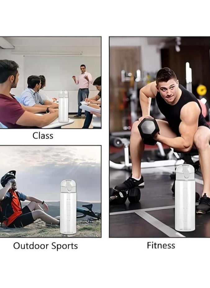 Generic - Water Bottle Sports Water Bottle, Reusable Clear Water Bottle BPA-Free Water Bottle, Leak-Proof Plastic Water Bottle with Carrying Strap, Flip Top Drink Bottles for Travel Gym ( White) - Image 1