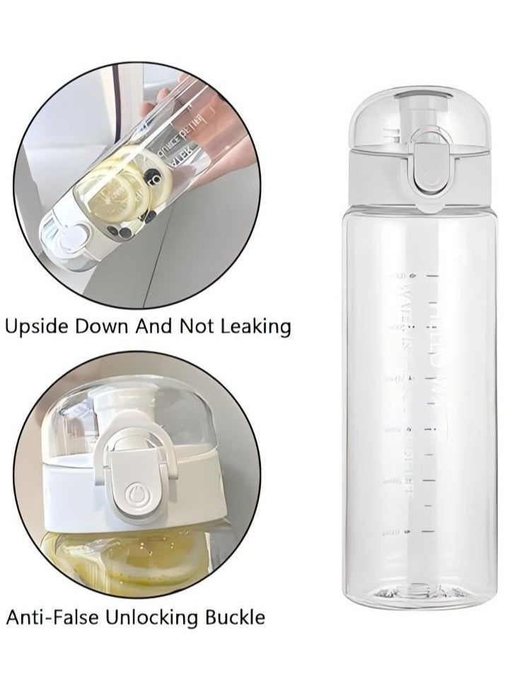 Generic - Water Bottle Sports Water Bottle, Reusable Clear Water Bottle BPA-Free Water Bottle, Leak-Proof Plastic Water Bottle with Carrying Strap, Flip Top Drink Bottles for Travel Gym ( White) - Image 1