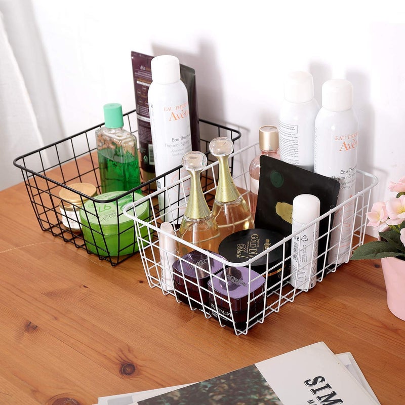 Aeggplant Kitchen Wire Baskets Farmhouse Decor Metal Food Storage Organizer  Household Refrigerator Bin with Built-in Handles for Cabinets Pantry Set of 4 (Black) - Image 4