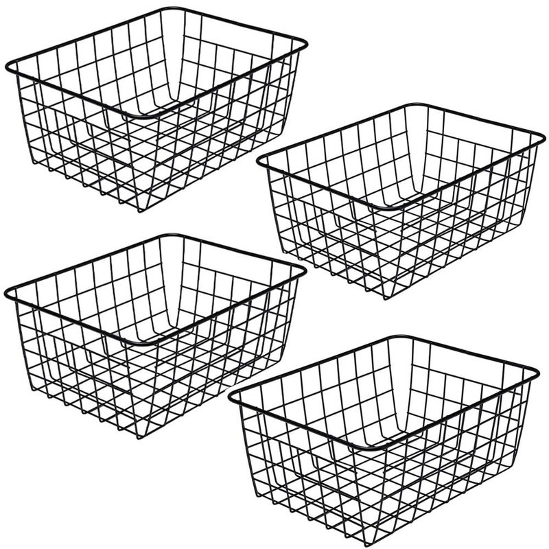 Aeggplant Kitchen Wire Baskets Farmhouse Decor Metal Food Storage Organizer  Household Refrigerator Bin with Built-in Handles for Cabinets Pantry Set of 4 (Black) - Image 1