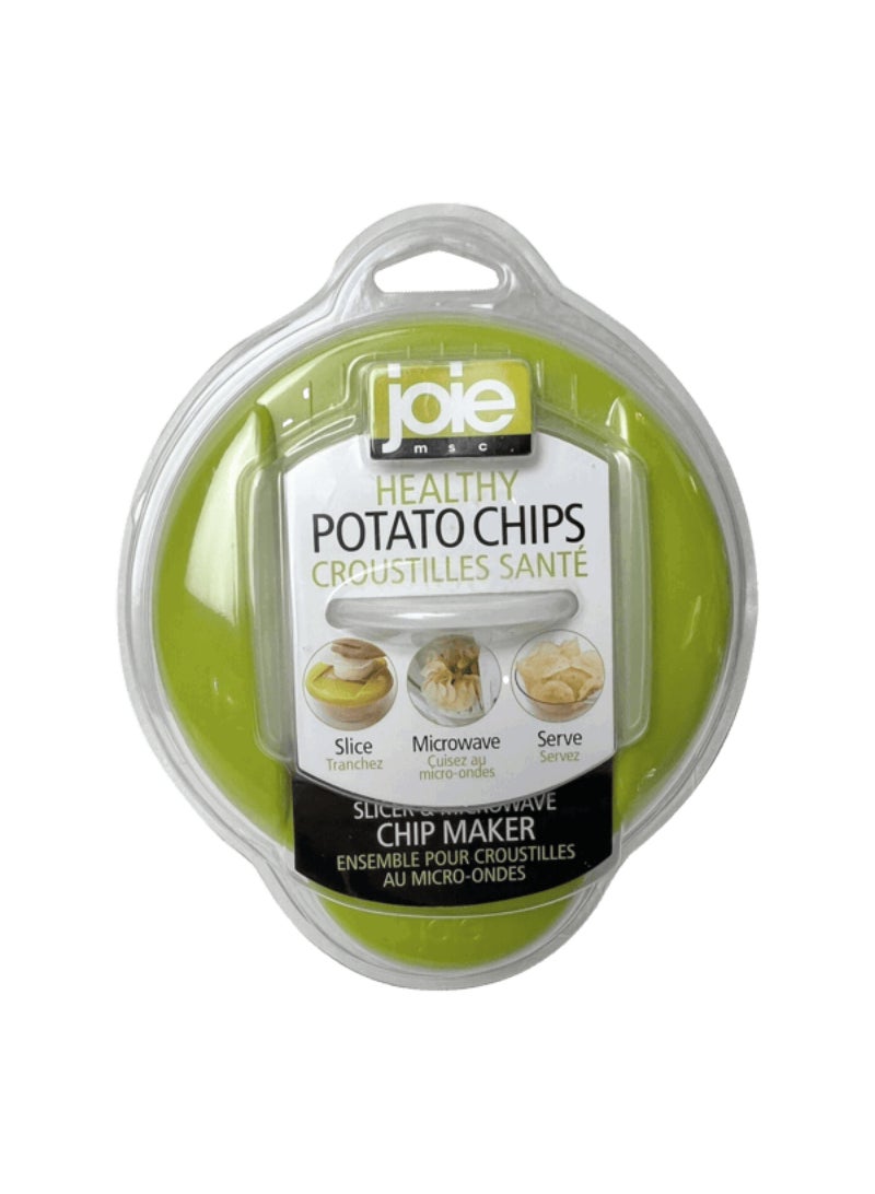 Joie Healthy Plastic Microwave Proof Potato Chip Maker Slicer Green and Clear - Image 1