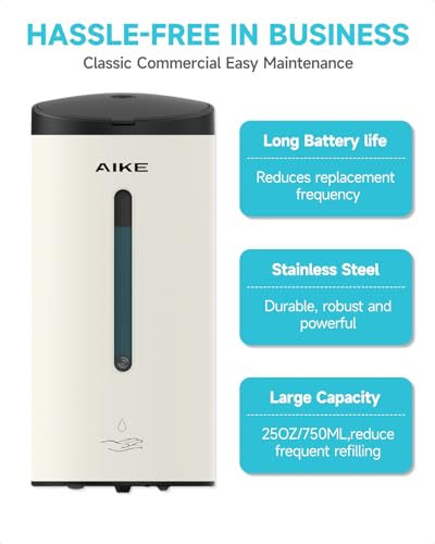AIKE Automatic Wall Mount Liquid Soap Dispenser, Commercial Stainless Steel with 25oz Large Capacity Save Time Effort and Cost,Model AK1205 (Matte White) - Image 5