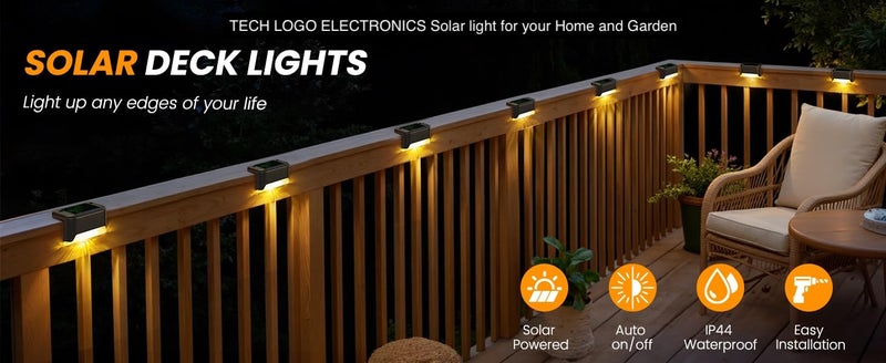 TECH LOGO ELECTRONICS Outdoor Solar Light Waterproof Balcony,Fence,Gate,Yard,Railing,Window Decor Light Garden lamp Home Stair Step Lights Balcony Led Solar Powered Lights, Warm Yelow (16) - Image 5