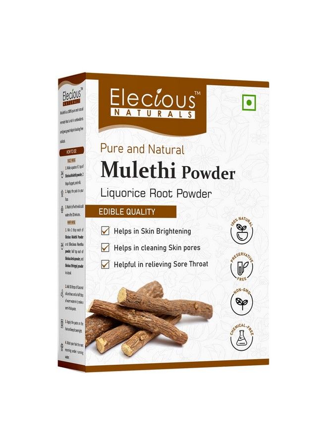 Elecious Mulethi Powder For Body Skin Face And Hair (200 Grams) Skin Whitening ; Yashtimadhu Powder Liquorice Powder For Eating - Image 1