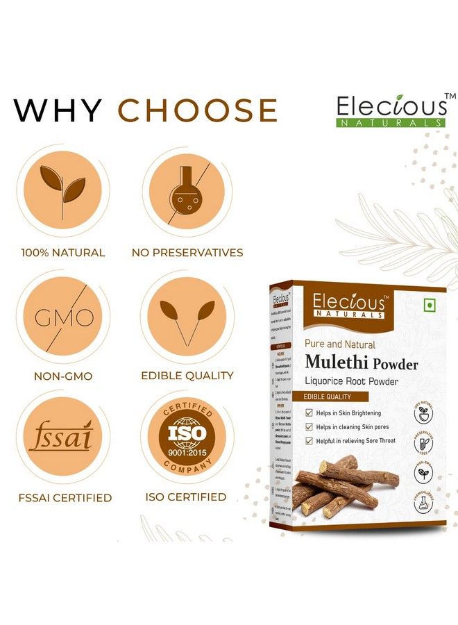 Elecious Mulethi Powder For Body Skin Face And Hair (200 Grams) Skin Whitening ; Yashtimadhu Powder Liquorice Powder For Eating - Image 3