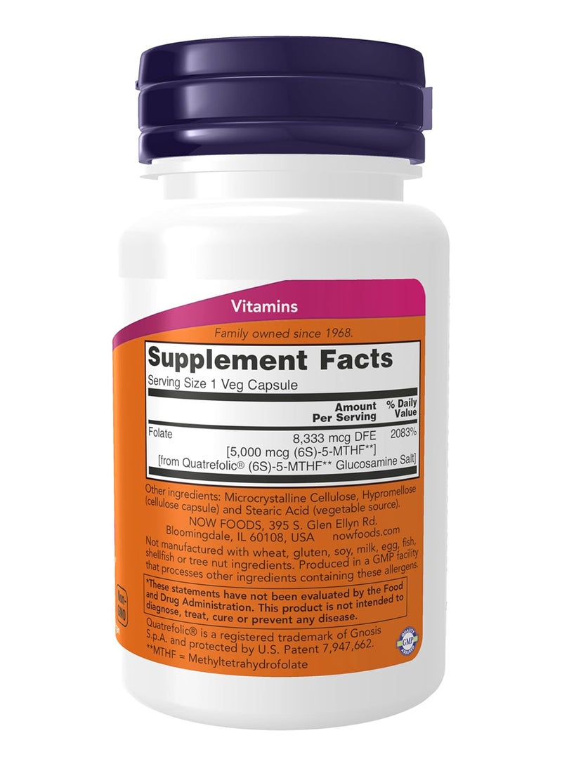 now Methyl Folate 5000 Mcg Superior Bioavailability 50 Veg Capsules - Image 2