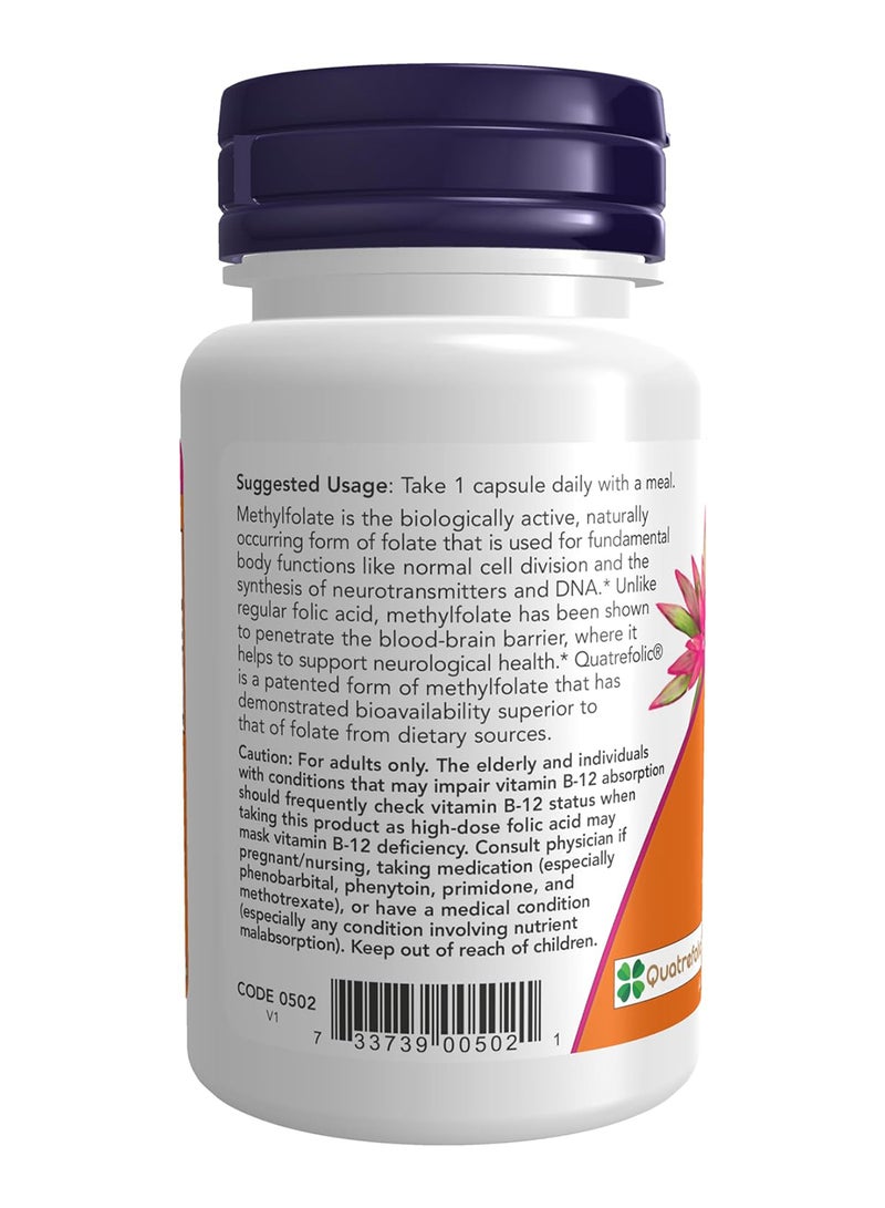 now Methyl Folate 5000 Mcg Superior Bioavailability 50 Veg Capsules - Image 3
