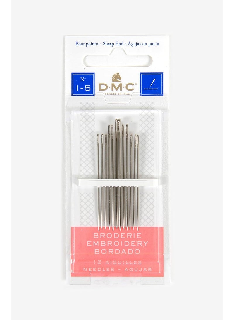 DMC 1765-1/5 Embroidery Hand Needles, 12-Pack, Size 1/5, Silver