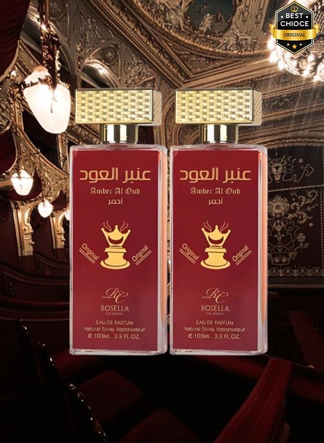 Rosella 2 Pieces Amber Al Oud Red Perfume For Unisex 100ml EDP - Image 1