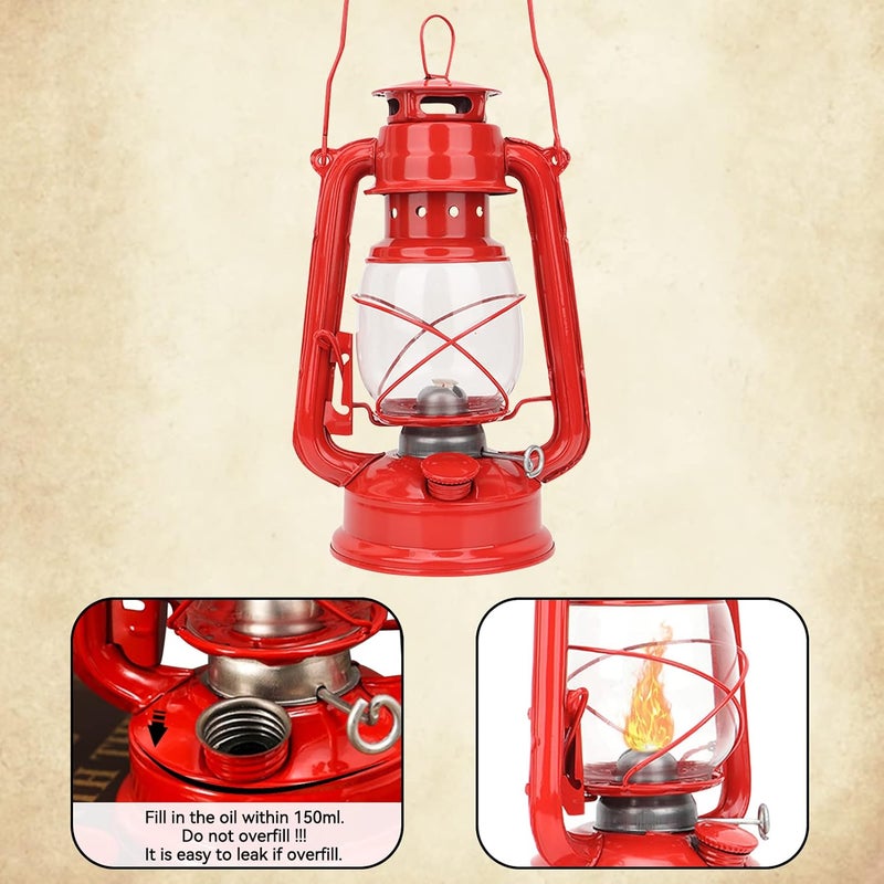 comfrt Vintage Kerosene Lamp, Iron Kerosene Oil Lantern Hanging Hurricane Lamp for Indoor Outdoor Home Party Pub Decoration(Red) - Image 2
