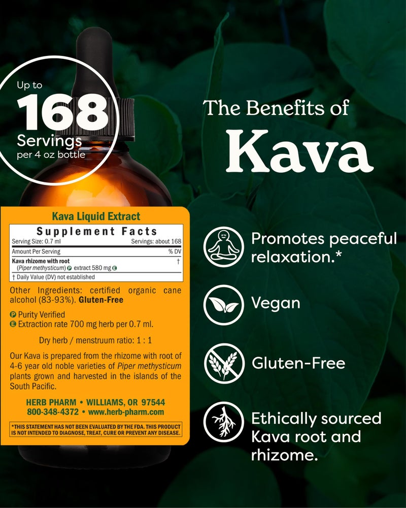HERB PHARM Organic Kava Root Liquid Extract for Stress Support & Relaxation: Vegan Kava Extract, Non-GMO Kava Kava Tincture for Calm & Relaxed Mood, Gluten-Free, 4 Oz | Up to 3 Months Supply - Image 2