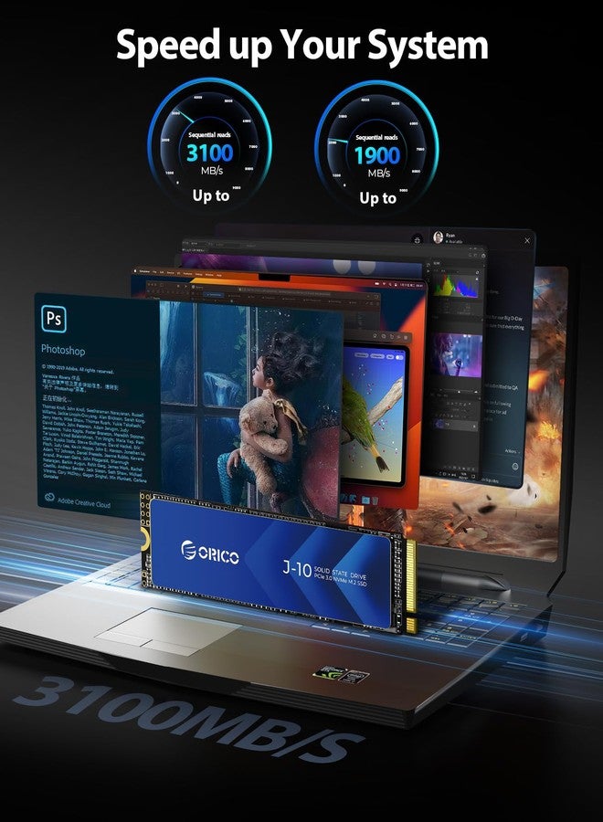 أوريكو قرص صلب داخلي ORICO NVMe SSD سعة 1 تيرابايت M.2 مع مشتت حراري، بسرعة تصل إلى 3100 ميجابايت/ثانية PCIe Gen3x4 2280، ذاكرة تخزين مؤقتة SLC ثلاثية الأبعاد NAND، متوافق مع أجهزة الكمبيوتر المحمولة وأجهزة الكمبيوتر المكتبية - J10 - Image 2