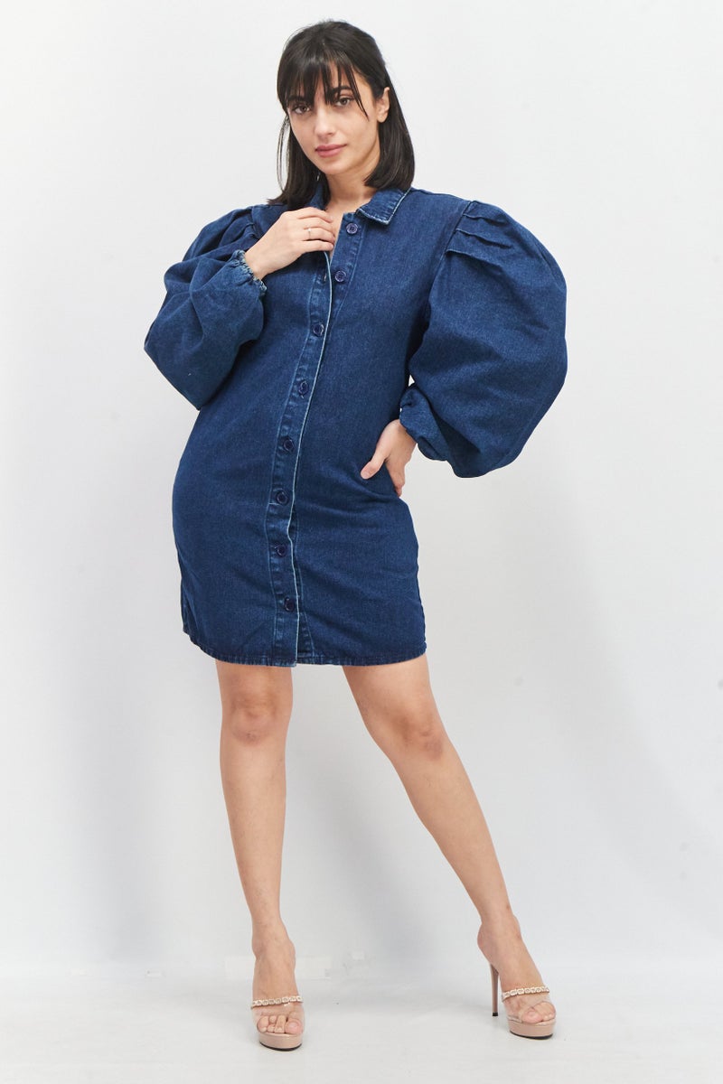 Missguided Women Washed Denim Dress, Blue - Image 2
