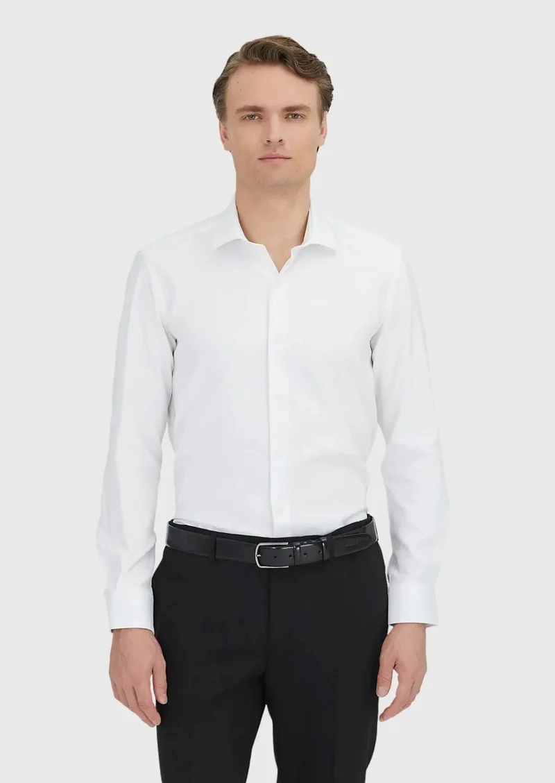 رامسي قميص أبيض بقصة عادية، مصنوع من القطن الكلاسيكي بنسبة 100%