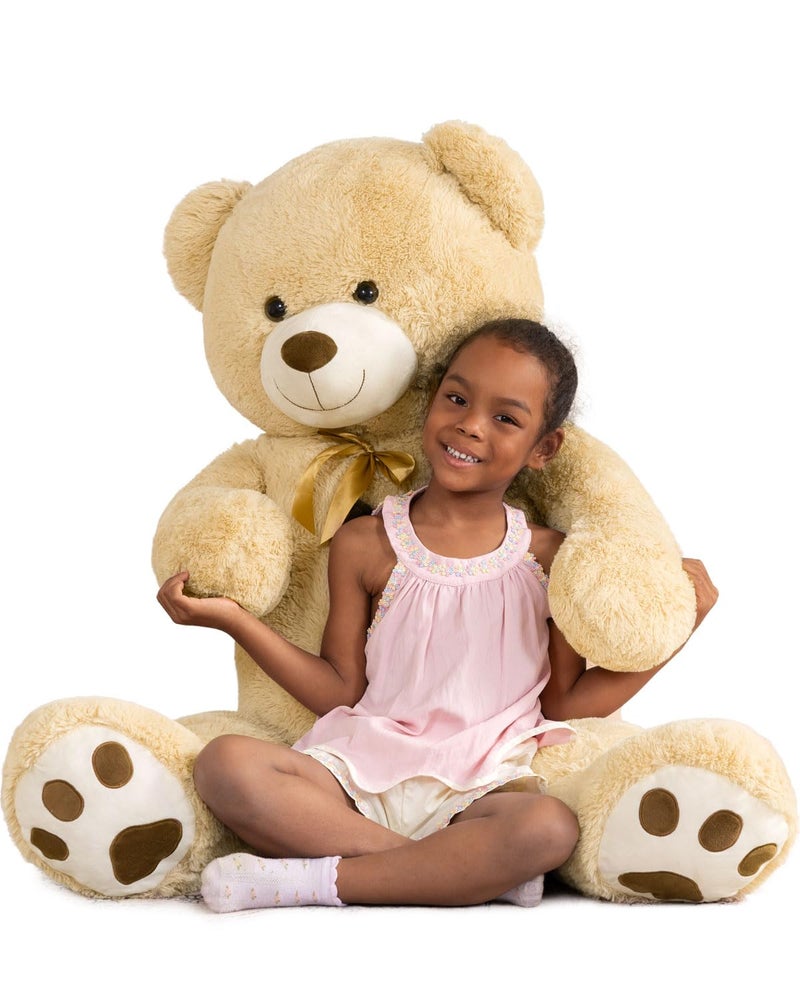 MaoGoLan Giant Teddy Bear Stuffed Animal 52 Large Tan Teddy Bear Plush Toy with Cute Bow Tie Footprints Soft Sunggle Bear Plushies Gift for Kids Grilfriend Wife on Christmas Birthday Baby Shower - Image 2