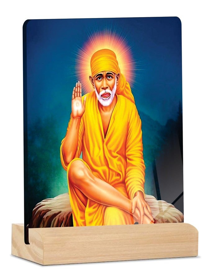 Giftplease Shirdi Sai Baba Tabletop Photo Frame with Wooden Stand | Desk Frame for Home & Office D cor | Spiritual & Inspirational Gift | Elegant Display Frame for Pictures GMP_52 - Image 1