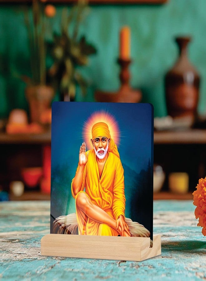 Giftplease Shirdi Sai Baba Tabletop Photo Frame with Wooden Stand | Desk Frame for Home & Office D cor | Spiritual & Inspirational Gift | Elegant Display Frame for Pictures GMP_52 - Image 5