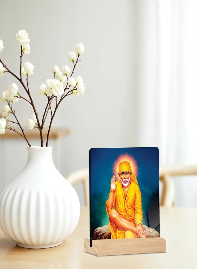 Giftplease Shirdi Sai Baba Tabletop Photo Frame with Wooden Stand | Desk Frame for Home & Office D cor | Spiritual & Inspirational Gift | Elegant Display Frame for Pictures GMP_52 - Image 4