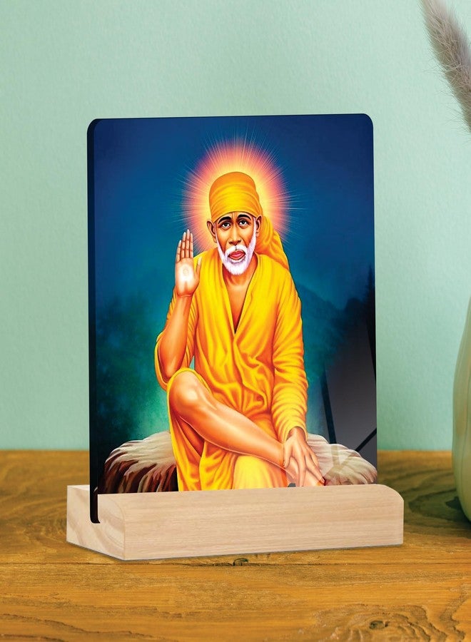 Giftplease Shirdi Sai Baba Tabletop Photo Frame with Wooden Stand | Desk Frame for Home & Office D cor | Spiritual & Inspirational Gift | Elegant Display Frame for Pictures GMP_52 - Image 3
