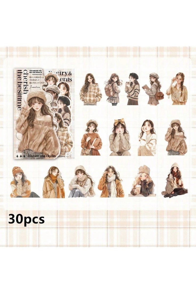 Elegant Feminine Anime-Themed Notebook Stickers – Set of 30 – Perfect for Decorating Notebooks, Journals, Gifts, and Cards  - Image 1