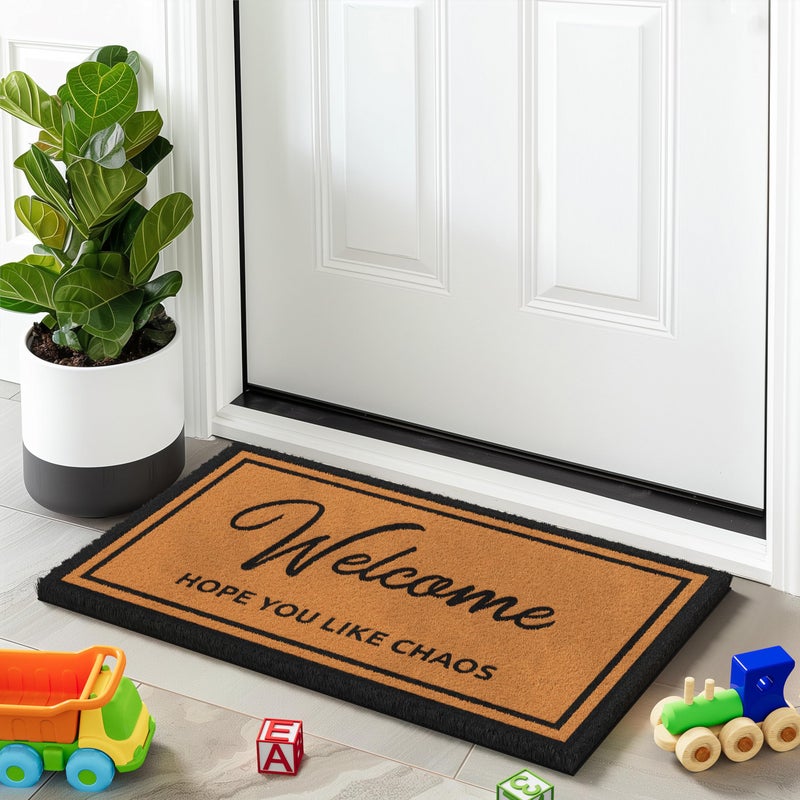 Barnyard Designs Natural Coco Coir Heavy Duty Backing Doormat - Large Cute Non-Slip Front Door Welcome Mat for Outside Entrance or Porch Entry, Brown (17x30, Chaos) - Image 2