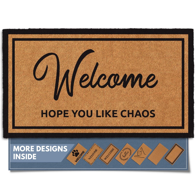 Barnyard Designs Natural Coco Coir Heavy Duty Backing Doormat - Large Cute Non-Slip Front Door Welcome Mat for Outside Entrance or Porch Entry, Brown (17x30, Chaos) - Image 1