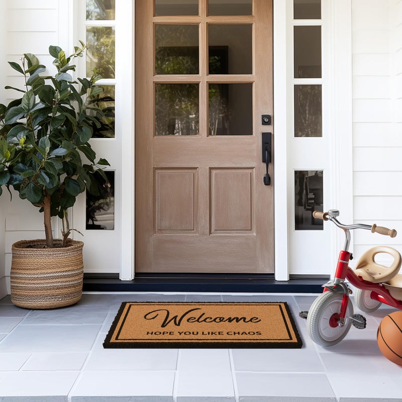 Barnyard Designs Natural Coco Coir Heavy Duty Backing Doormat - Large Cute Non-Slip Front Door Welcome Mat for Outside Entrance or Porch Entry, Brown (17x30, Chaos) - Image 3