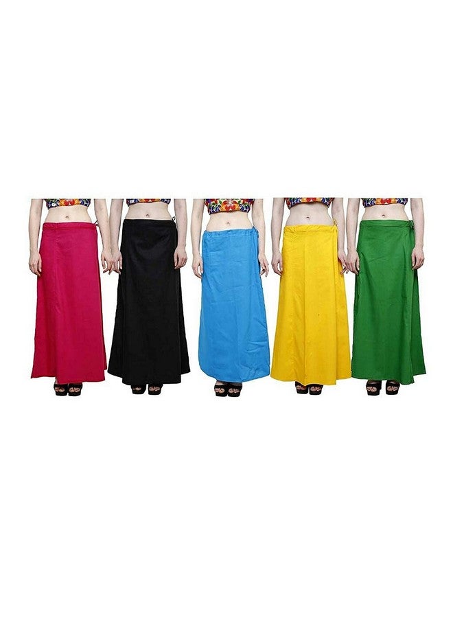 EFASHIONS Women's Cotton Inskirt Saree Petticoats Combo (Pack of 5) Red, Black, Green, Sky Blue and Yellow (Free Size) - Image 1