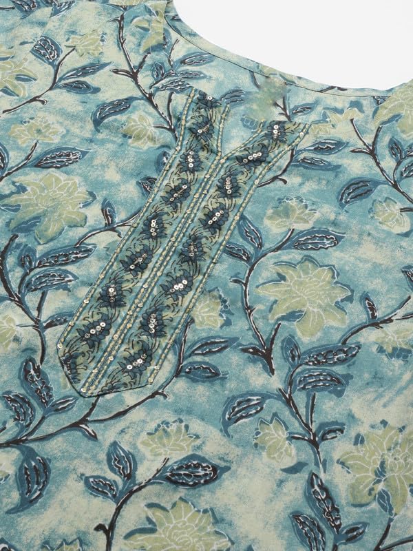 Vaamsi Women's Rayon Blend Ethnic Motifs Printed Straight Kurta Pant with Dupatta (VKSKD1091_S_Teal) - Image 3