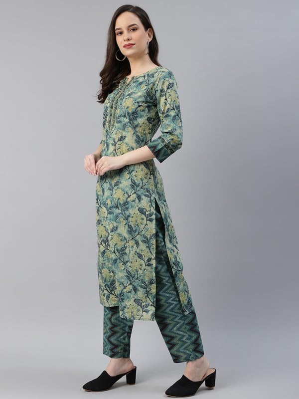 Vaamsi Women's Rayon Blend Ethnic Motifs Printed Straight Kurta Pant with Dupatta (VKSKD1091_S_Teal) - Image 4