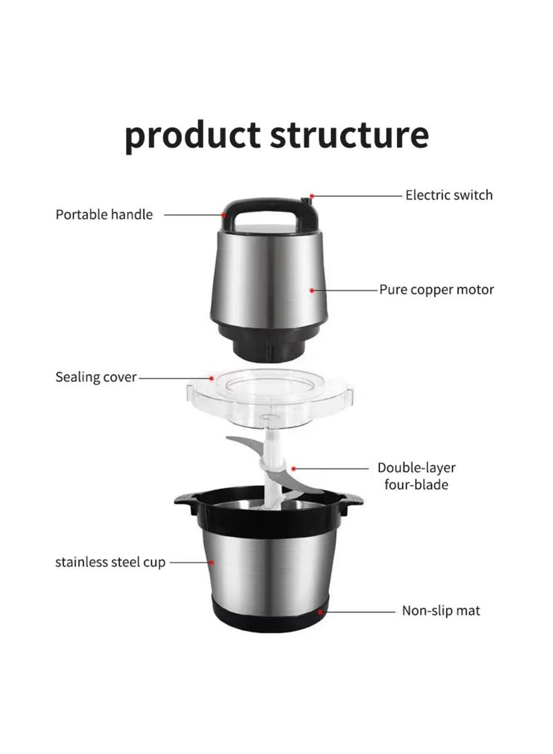 Meat Grinder, Food Chopper, 6L Stainless Steel Food Processor for Meat, Vegetables, Fruits and Nuts, Stainless Steel Bowl and Sharp Blades Meat Grinder - Image 5