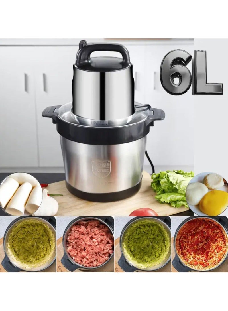 Meat Grinder, Food Chopper, 6L Stainless Steel Food Processor for Meat, Vegetables, Fruits and Nuts, Stainless Steel Bowl and Sharp Blades Meat Grinder - Image 3