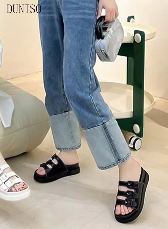 DUNISO Women's Summer Walking Sandals Air Cushion Support Platform Open Tole Slippers Comfortable Casual Wedge Sandals Beach Slippers Indoor and Out Door - Image 4