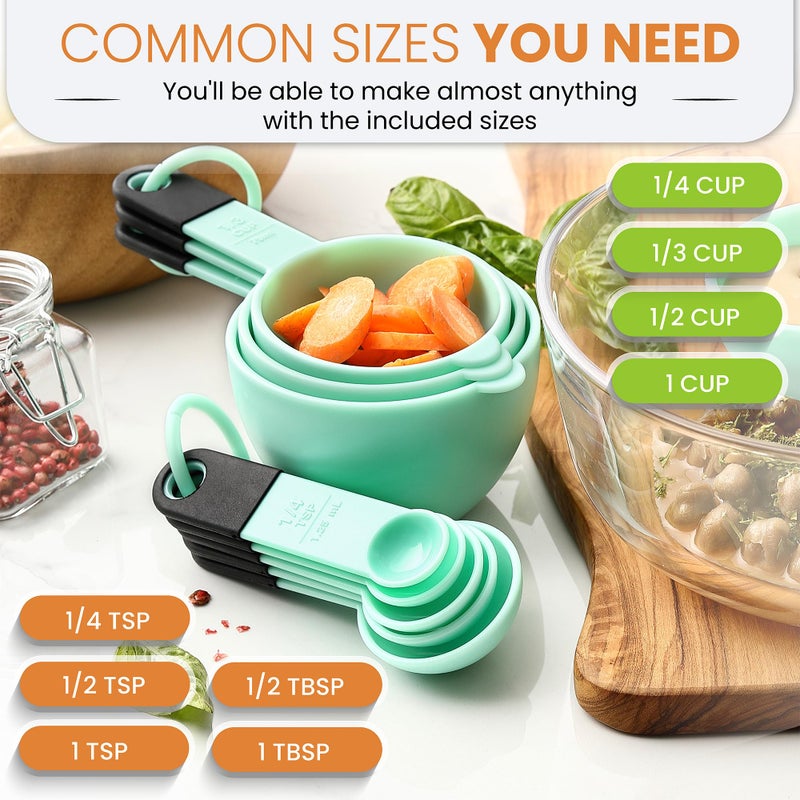 Spring Chef Mint Magnetic Measuring Cups and Spoons Set of 9, Stackable Plastic Kitchen Tool with Easy to Read Markings - Measure Dry or Liquid Ingredient for Baking & Cooking, BPA Free - Image 3