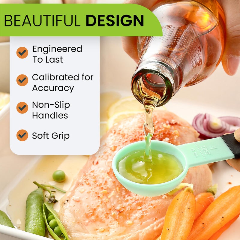 Spring Chef Mint Magnetic Measuring Cups and Spoons Set of 9, Stackable Plastic Kitchen Tool with Easy to Read Markings - Measure Dry or Liquid Ingredient for Baking & Cooking, BPA Free - Image 5