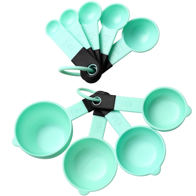 Spring Chef Mint Magnetic Measuring Cups and Spoons Set of 9, Stackable Plastic Kitchen Tool with Easy to Read Markings - Measure Dry or Liquid Ingredient for Baking & Cooking, BPA Free - Image 1