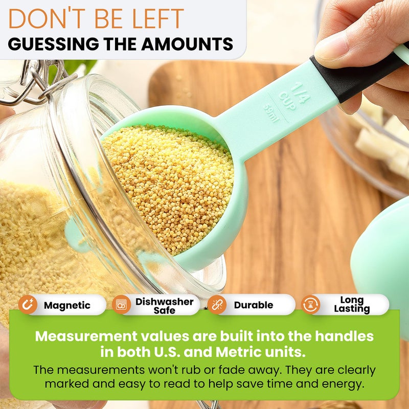 Spring Chef Mint Magnetic Measuring Cups and Spoons Set of 9, Stackable Plastic Kitchen Tool with Easy to Read Markings - Measure Dry or Liquid Ingredient for Baking & Cooking, BPA Free - Image 4