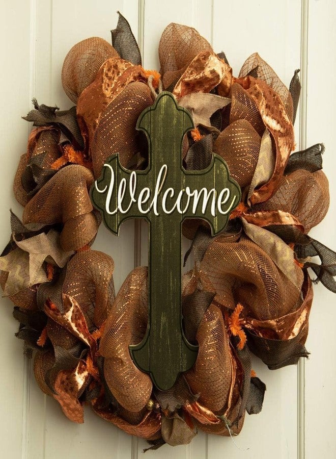 GiftWrap Etc. Welcome Cross Front Door Sign - 16" x 11", Wood Slats Christian Wall Decor, Church, Jesus Christ, Lord, Wreath, Home, Kitchen, Christmas Decoration, Easter - Image 2