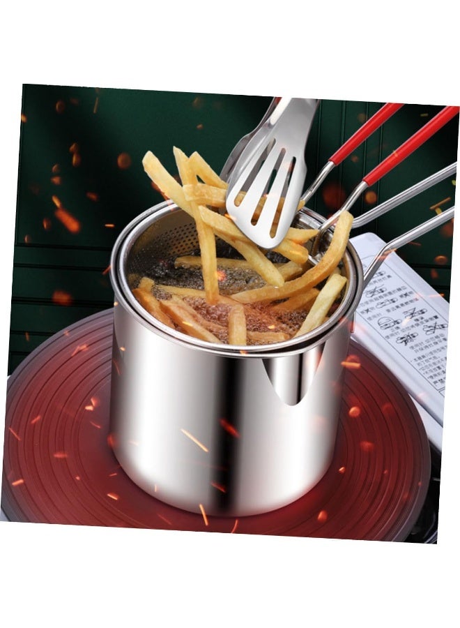 304 Mini Stainless Steel Deep Fryer Pot with Strainer Basket - Japanese Style Small Tempura Fryer for French Fries, Chicken & Shrimp - Induction Compatible Oil-Saving Fryer - Image 3