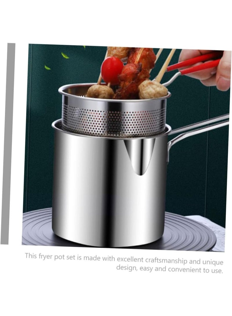 304 Mini Stainless Steel Deep Fryer Pot with Strainer Basket - Japanese Style Small Tempura Fryer for French Fries, Chicken & Shrimp - Induction Compatible Oil-Saving Fryer - Image 1
