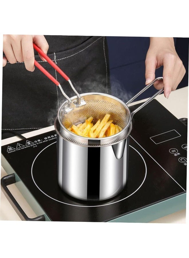 304 Mini Stainless Steel Deep Fryer Pot with Strainer Basket - Japanese Style Small Tempura Fryer for French Fries, Chicken & Shrimp - Induction Compatible Oil-Saving Fryer - Image 2