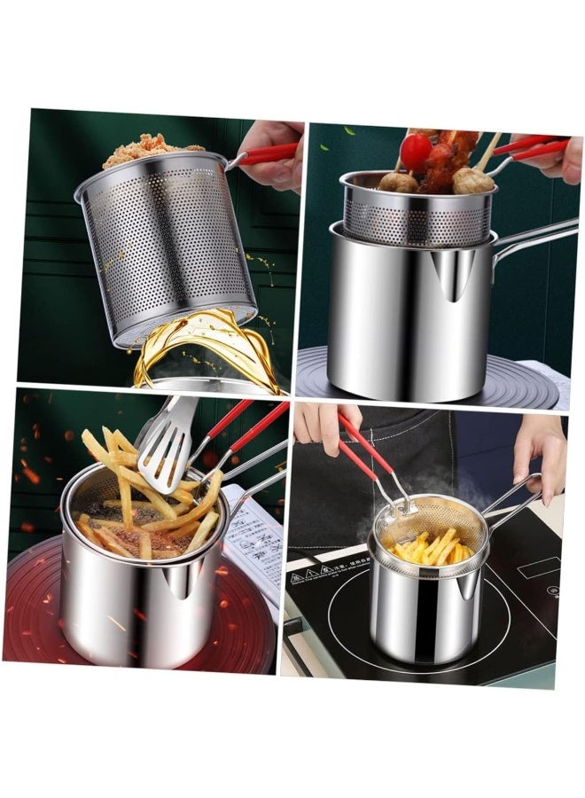 304 Mini Stainless Steel Deep Fryer Pot with Strainer Basket - Japanese Style Small Tempura Fryer for French Fries, Chicken & Shrimp - Induction Compatible Oil-Saving Fryer - Image 5