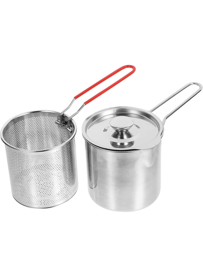 304 Mini Stainless Steel Deep Fryer Pot with Strainer Basket - Japanese Style Small Tempura Fryer for French Fries, Chicken & Shrimp - Induction Compatible Oil-Saving Fryer - Image 4