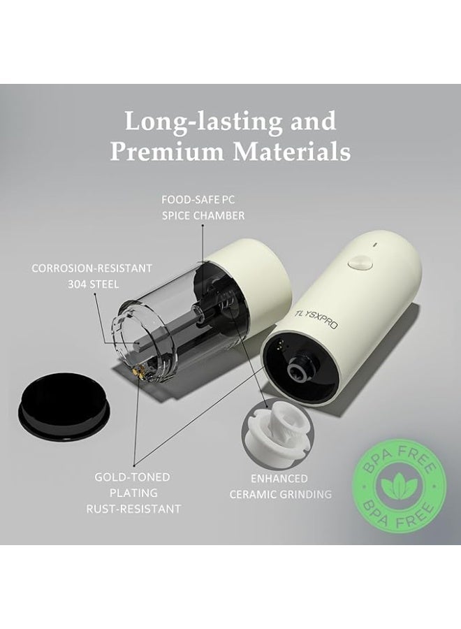 مجموعة مطحنة ملح وفلفل كهربائية، قابلة لاعادة الشحن بمنفذ USB، مطحنة ملح وفلفل اوتوماتيكية مع خشونة قابلة للتعديل، هزازات ملح كهربائية، ضوء LED، قابلة لاعادة الملء (عبوتان، رمادي وعاجي) - Image 2