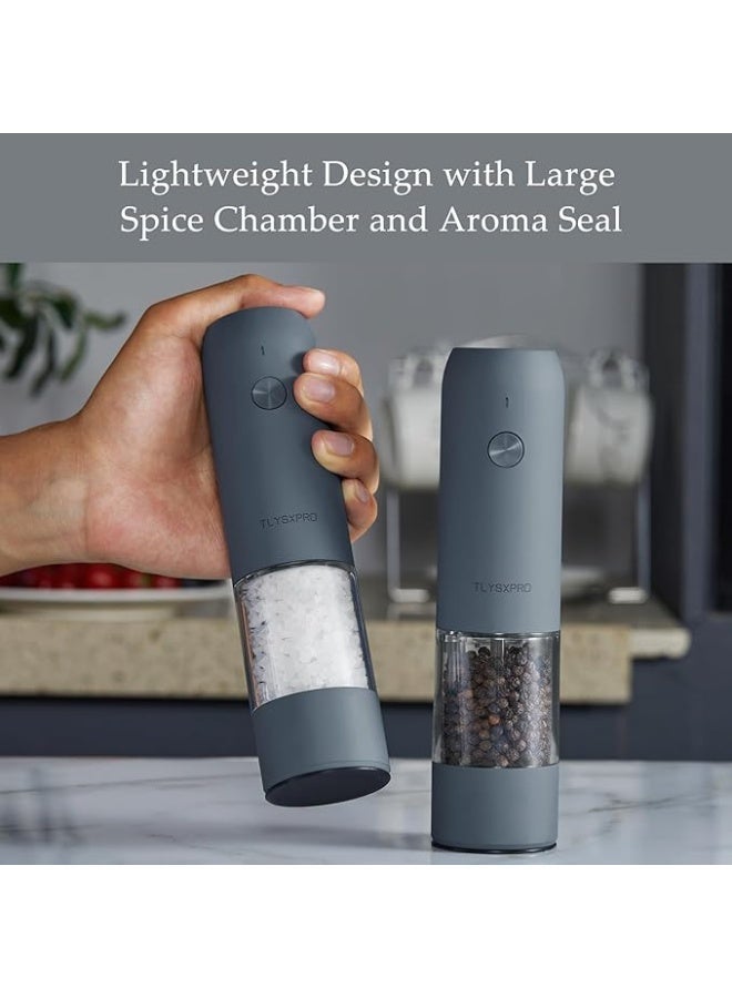 مجموعة مطحنة ملح وفلفل كهربائية، قابلة لاعادة الشحن بمنفذ USB، مطحنة ملح وفلفل اوتوماتيكية مع خشونة قابلة للتعديل، هزازات ملح كهربائية، ضوء LED، قابلة لاعادة الملء (عبوتان، رمادي وعاجي) - Image 5