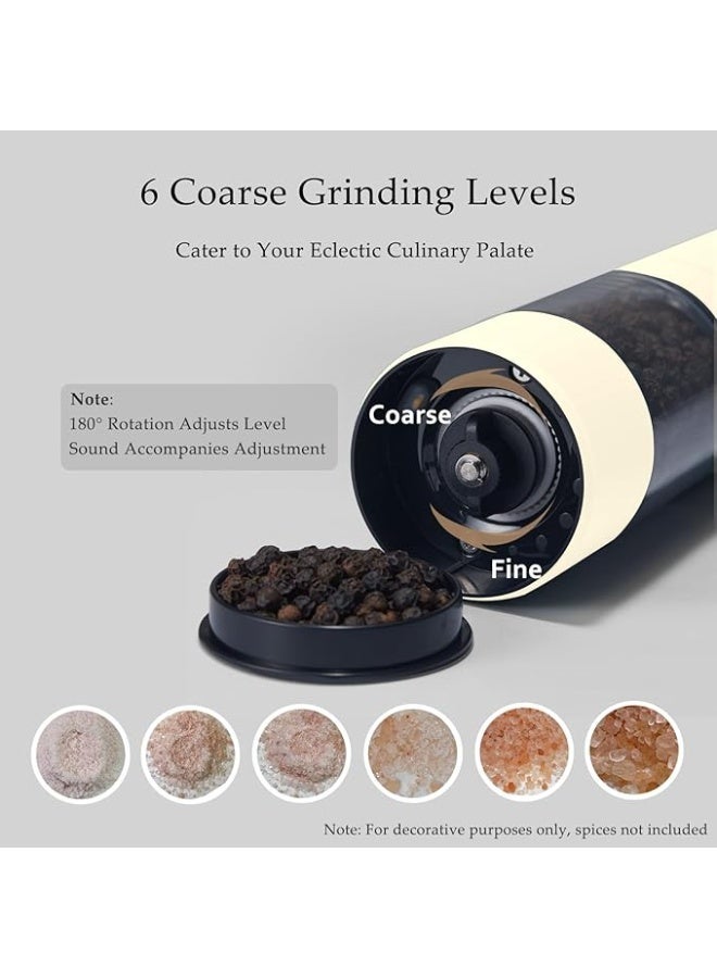 مجموعة مطحنة ملح وفلفل كهربائية، قابلة لاعادة الشحن بمنفذ USB، مطحنة ملح وفلفل اوتوماتيكية مع خشونة قابلة للتعديل، هزازات ملح كهربائية، ضوء LED، قابلة لاعادة الملء (عبوتان، رمادي وعاجي) - Image 4