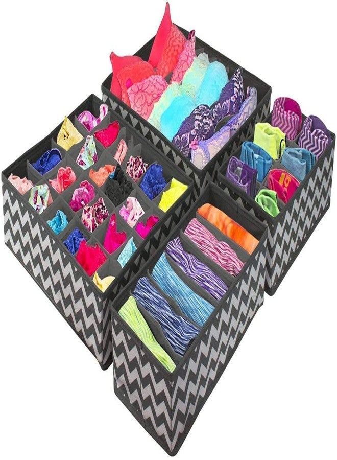 SAJAG Set of 4 Foldable Undergarment Organizer Storage Box for Underwear Bra Panty Socks Tie Lingerie Organizer for Wardrobe Cupboard (4 PCS), Cardboard - Image 2
