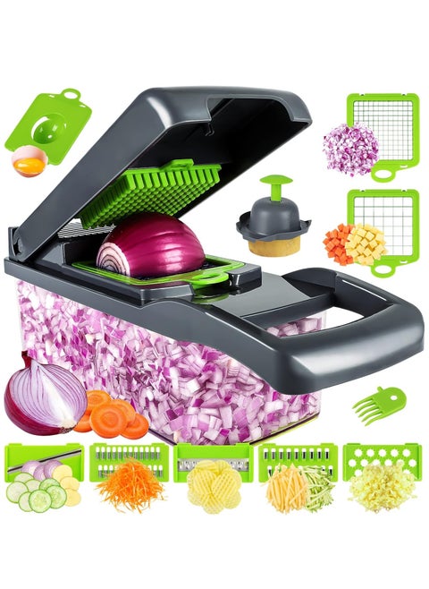 Vegetable Chopper Pro Onion Chopper Multifunctional 14 in 1 Food Chopper Kitchen Vegetable Slicer Dicer Cutter Veggie Chopper With 8 Blades Carrot and Garlic Chopper With Container
