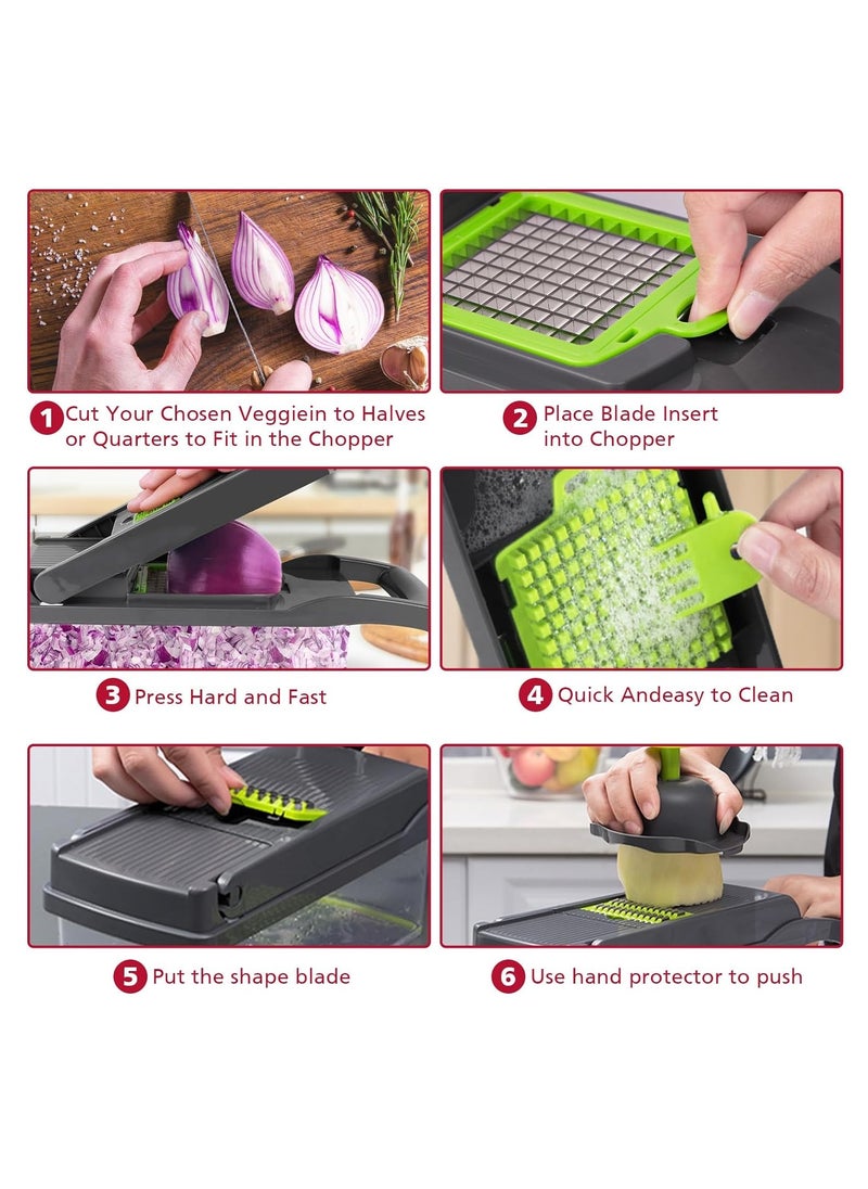 Vegetable Chopper Pro Onion Chopper Multifunctional 14 in 1 Food Chopper Kitchen Vegetable Slicer Dicer Cutter Veggie Chopper With 8 Blades Carrot and Garlic Chopper With Container