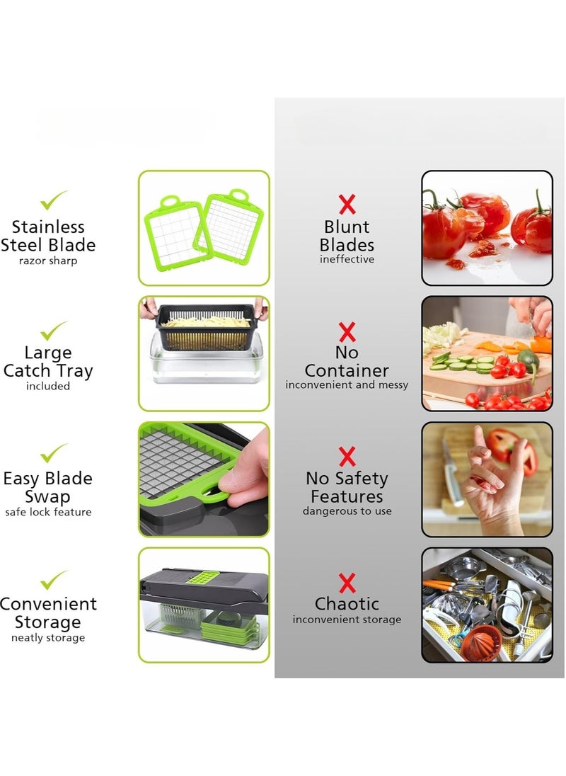 Vegetable Chopper Pro Onion Chopper Multifunctional 14 in 1 Food Chopper Kitchen Vegetable Slicer Dicer Cutter Veggie Chopper With 8 Blades Carrot and Garlic Chopper With Container